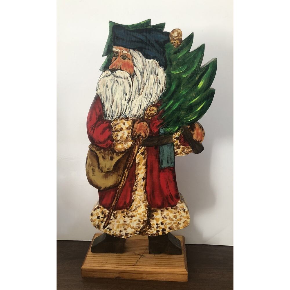 Signed & Numbered Santa Claus Hand painted Wood Folk Art Primitive Christmas VTG